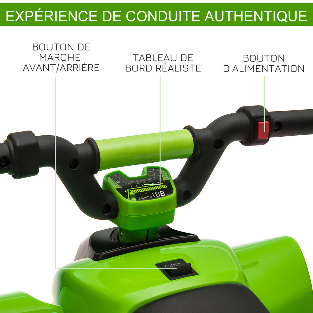 Quad électrique pour enfants 18-36 mois véhicule à batterie 6V avec marche avant et arrière 72 x 40 x 45,5 cm vert-4