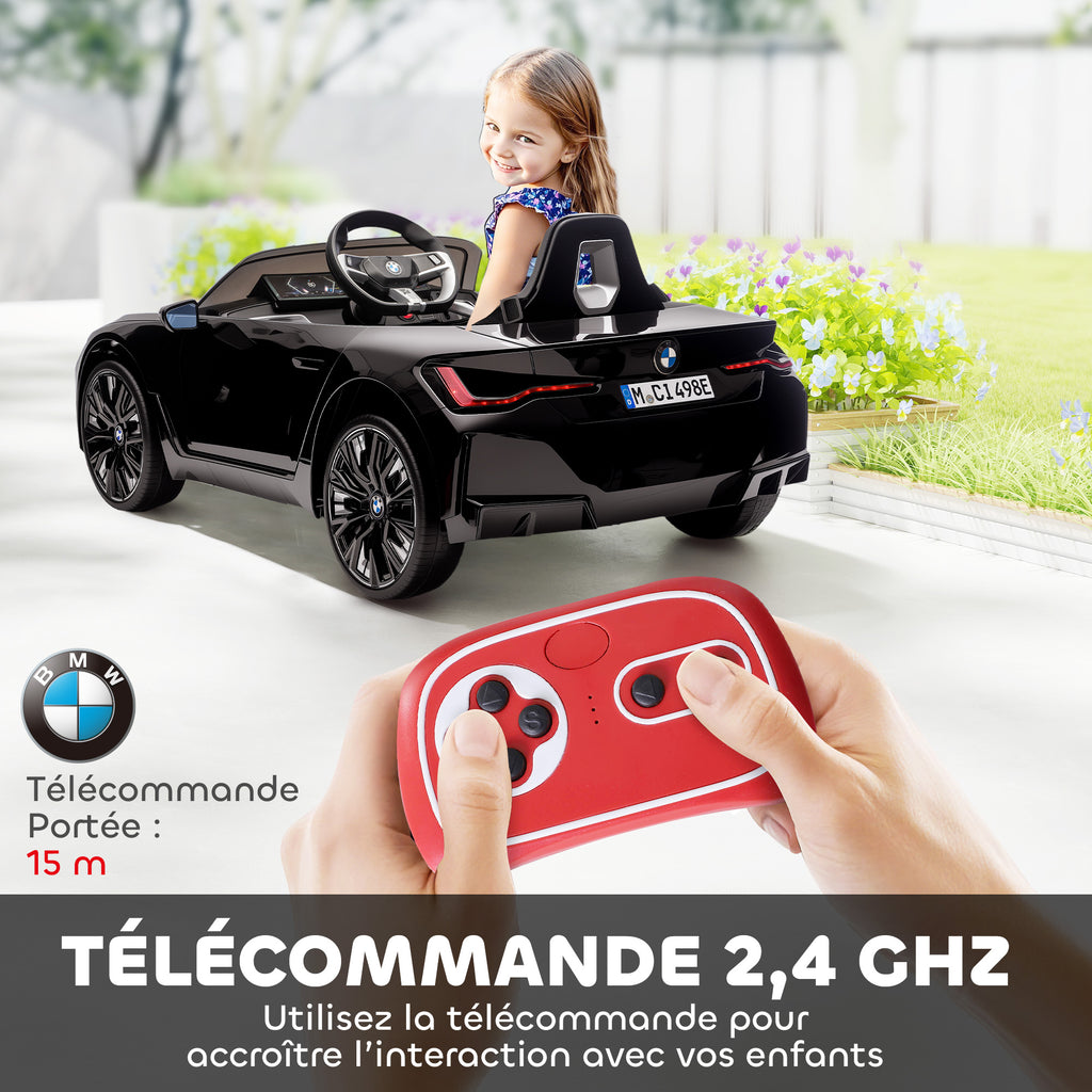 Voiture électrique pour enfants licence BMW I4 12V avec télécommande MP3 Musique Lumières et Ceinture 115x67x45 cm Noir-4