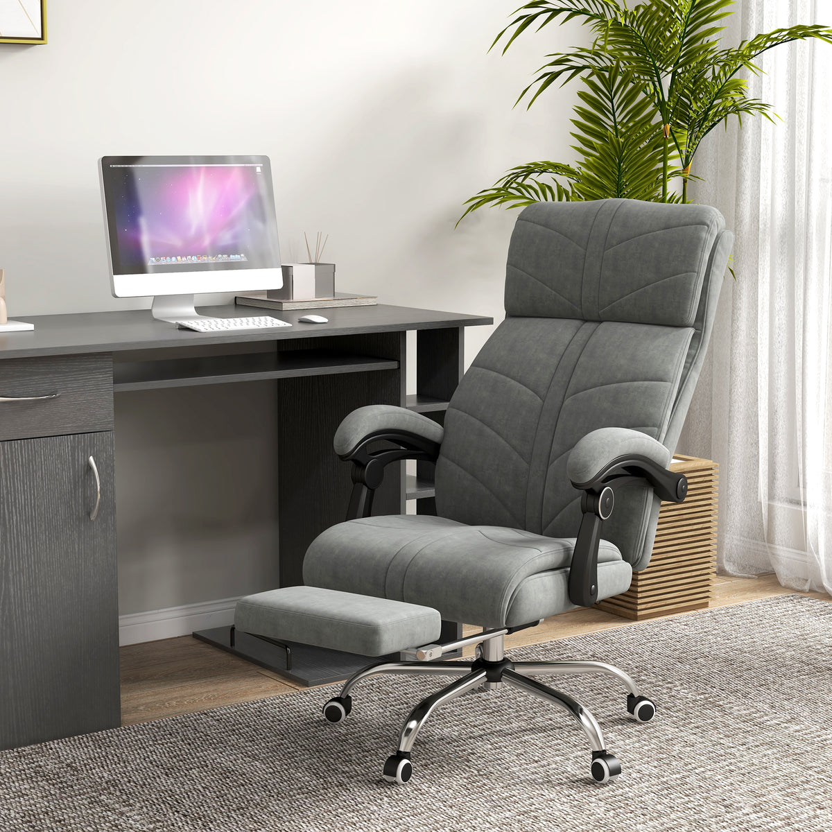 Fauteuil chaise de bureau massant chauffant inclinable avec repose-pieds intégré 5 roulettes gris-9