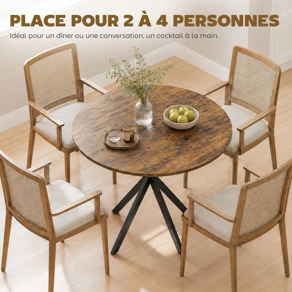 Table à Manger Ronde pour 2 Personnes avec Plateau Aspect Bois et Piètement Croisé en Acier, Brun Rustique-3