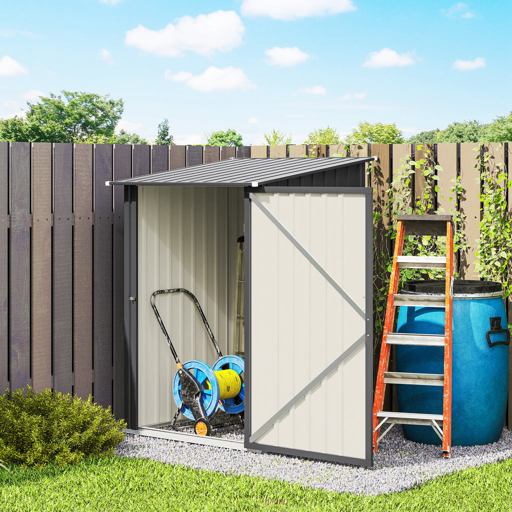 Abri de Jardin en Acier galvanisé 1m², avec Tôle Ondulée, Toit Incliné et Porte Verrouillable, 100x104x160cm, Gris Foncé-7