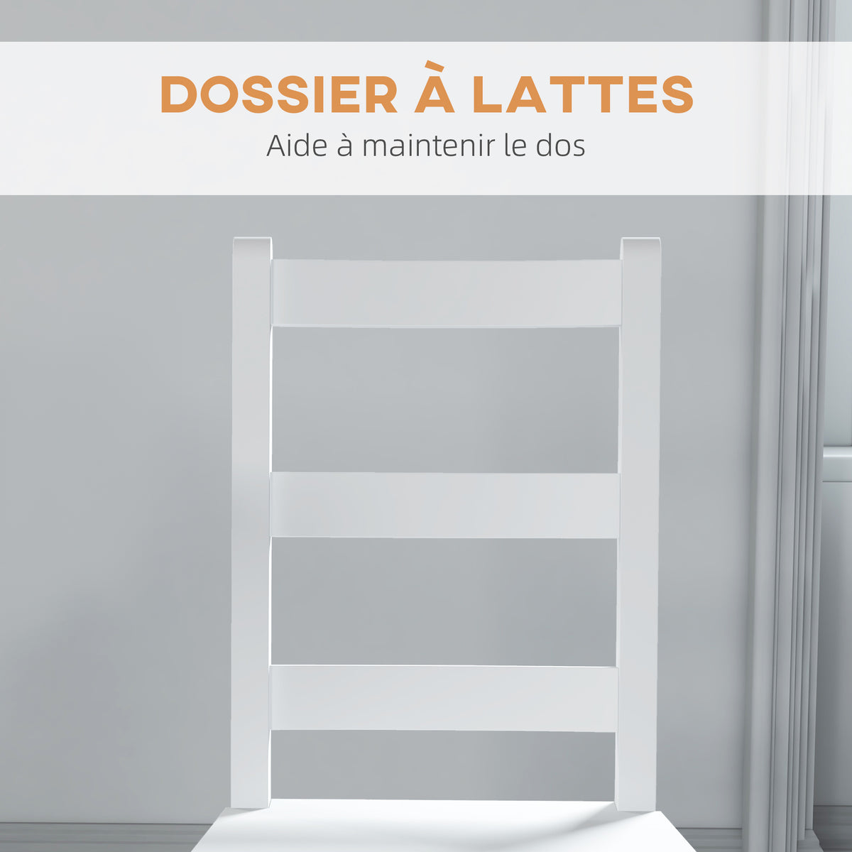 Lot de 2 chaises de salle à manger en bois massif de pin chaise de cuisine dossier lattes esprit campagne blanc-4