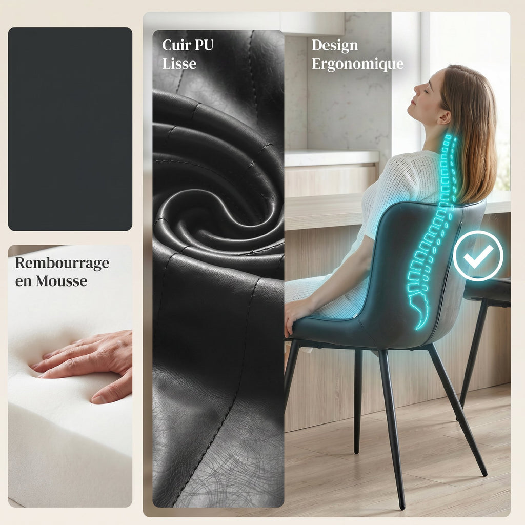 Lot de 2 chaises de salle à manger design moderne et capitonné pour salon, salle à manger, chambre à coucher, noir-4