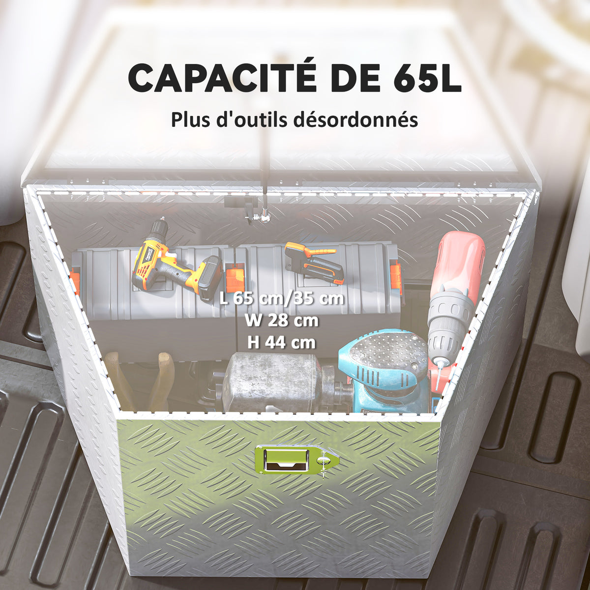 Boîte à outils pour remorque boîte de rangement en aluminium verrouillable en forme trapézoïdal 73,7 x 41 x 46 cm argent-4