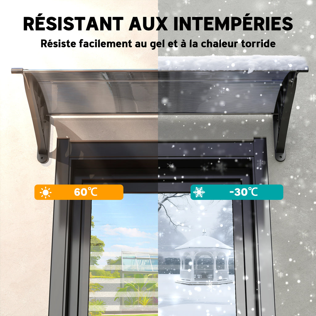 Auvent de porte d'entrée, toit marquise de porte exterieur en polycarbonate et aluminium résistante 100 x 75 cm noir-5