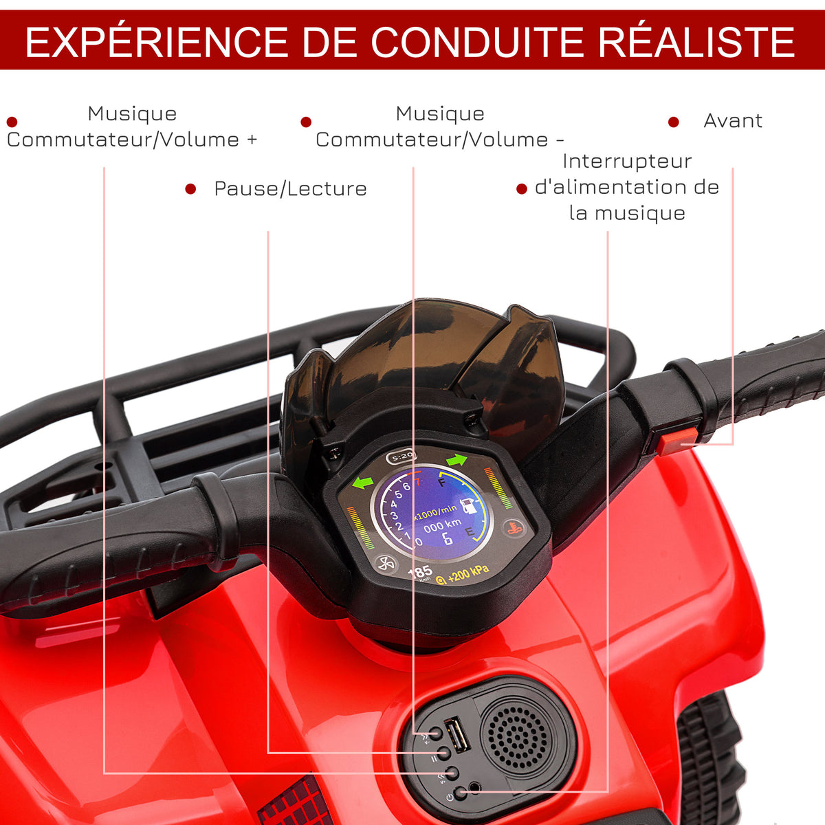 Quad buggy voiture électrique enfant quad électrique 18-36 mois 6 V 2 Km/h max. rouge-5