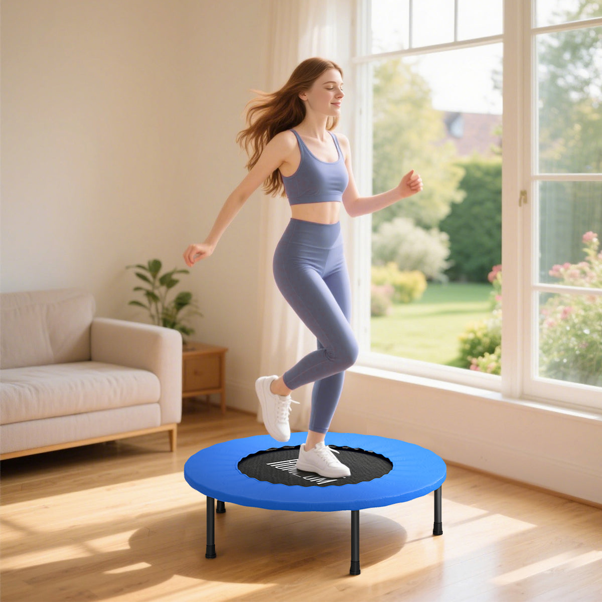 Mini trampoline de fitness, trampoline d'exercice avec pieds antidérapants, charge 100 kg, Ø 81 x 22,5 cm, bleu et noir-1