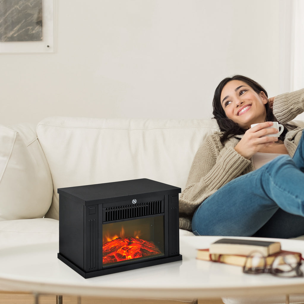 Cheminée électrique à Effet de Flamme poêle Style Contemporain Thermostat 600-1200 W Noir-9