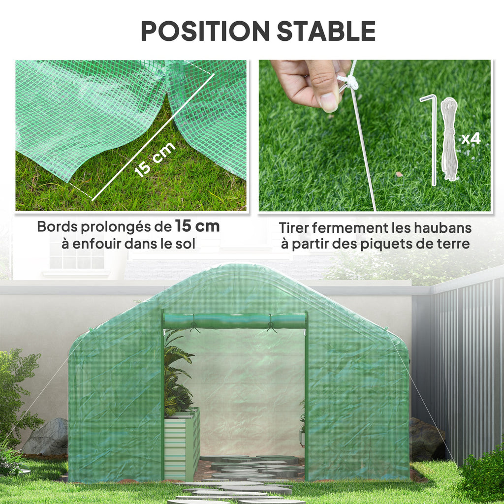 Serre de jardin 4 x 3 x 2m avec portes enroulables et grandes fenêtres, serre tunnel de jardin, vert-6