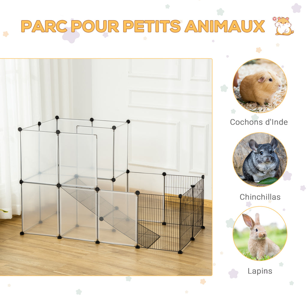 Enclos lapin interieur, 2 niveaux, parc modulable pour petits animaux, 27pcs, 140 x 70 x 90 cm, noir-4