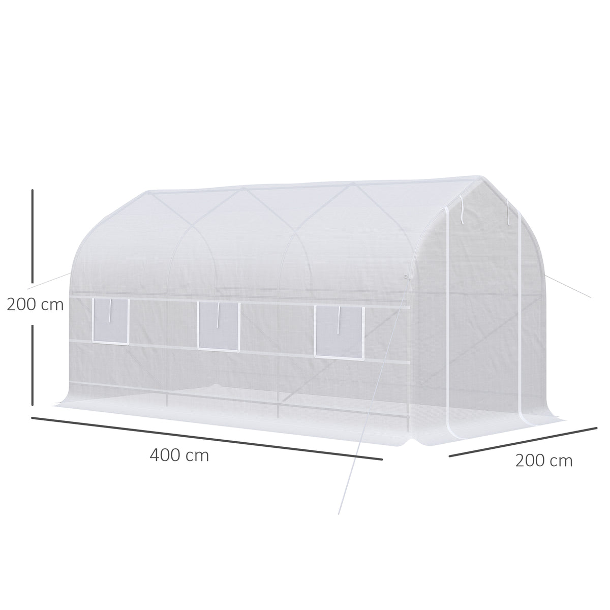 Serre tunnel de jardin 8m², serre de jardin tunnel avec 1 portes et 6 fenêtres, bâche PE 140g/m² 400x200x200cm blanc-2