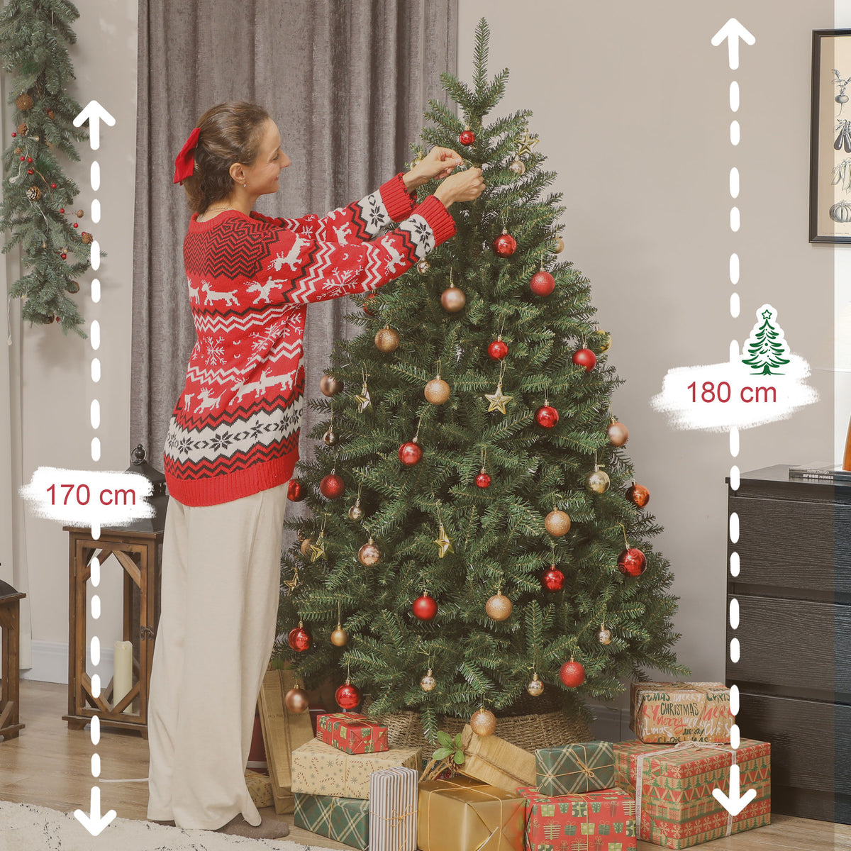 Sapin de Noël artificiel 180 cm, arbre de Noël réaliste avec 1687 pointes de branche articulée, support en métal, vert-2
