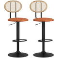 Lot de 2 tabourets de bar chaises de bar hauteur réglable avec dossier en rotin et repose-pieds, marron-0