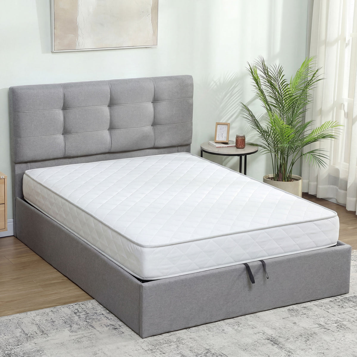 Lit coffre 140x190, cadre de lit double rembourré avec sommier à lattes en bois et rangement cach, sans matelas, gris-9