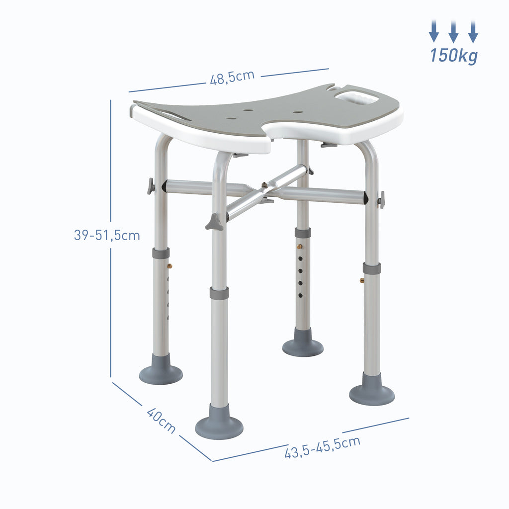 Tabouret de douche siège de douche hauteur ajustable 39-51,5 cm barre d'appui à ventouse patins à ventouse gris-2