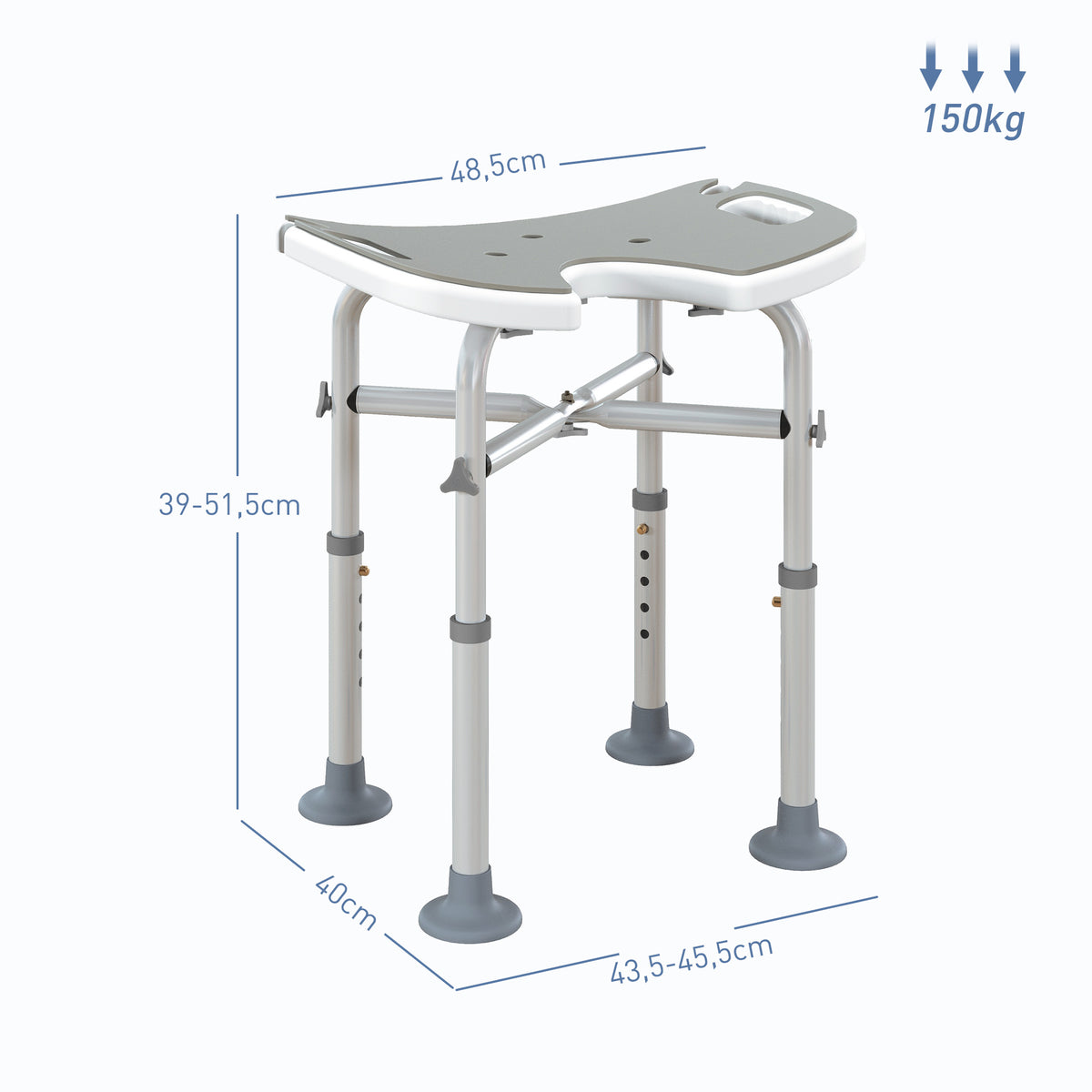 Tabouret de douche siège de douche hauteur ajustable 39-51,5 cm barre d'appui à ventouse patins à ventouse gris-2