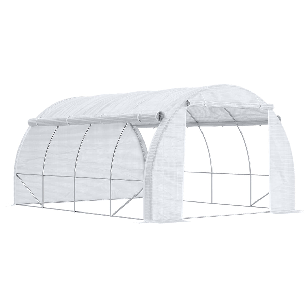 Serre de jardin serre tunnel 12 m² avec porte, parois latérales enroulables 8 fenêtres acier PE  4 x 3 x 2 m blanc-0