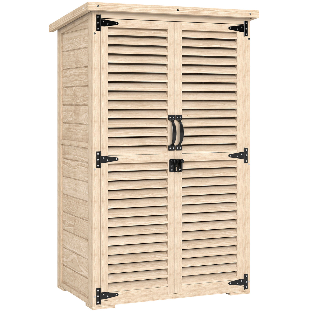 Armoire de jardin remise pour outils en bois 2 étagères toit bitumé portes persiennes verrouillable 75 x 50 x 118-0