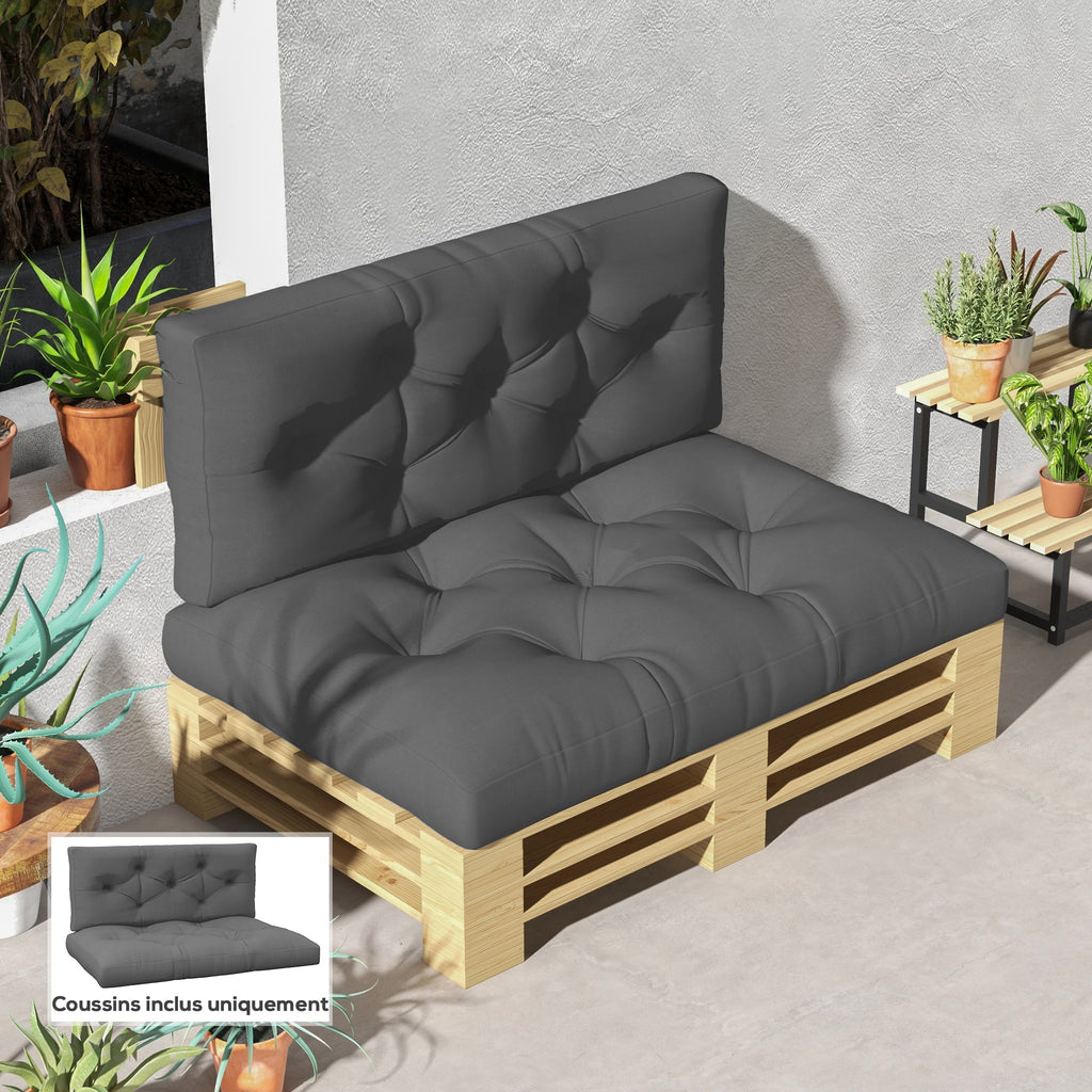 Ensemble de 2 coussins pour canapé palette 2 places dim. 120L x 80l x 12H cm Polyester gris-1