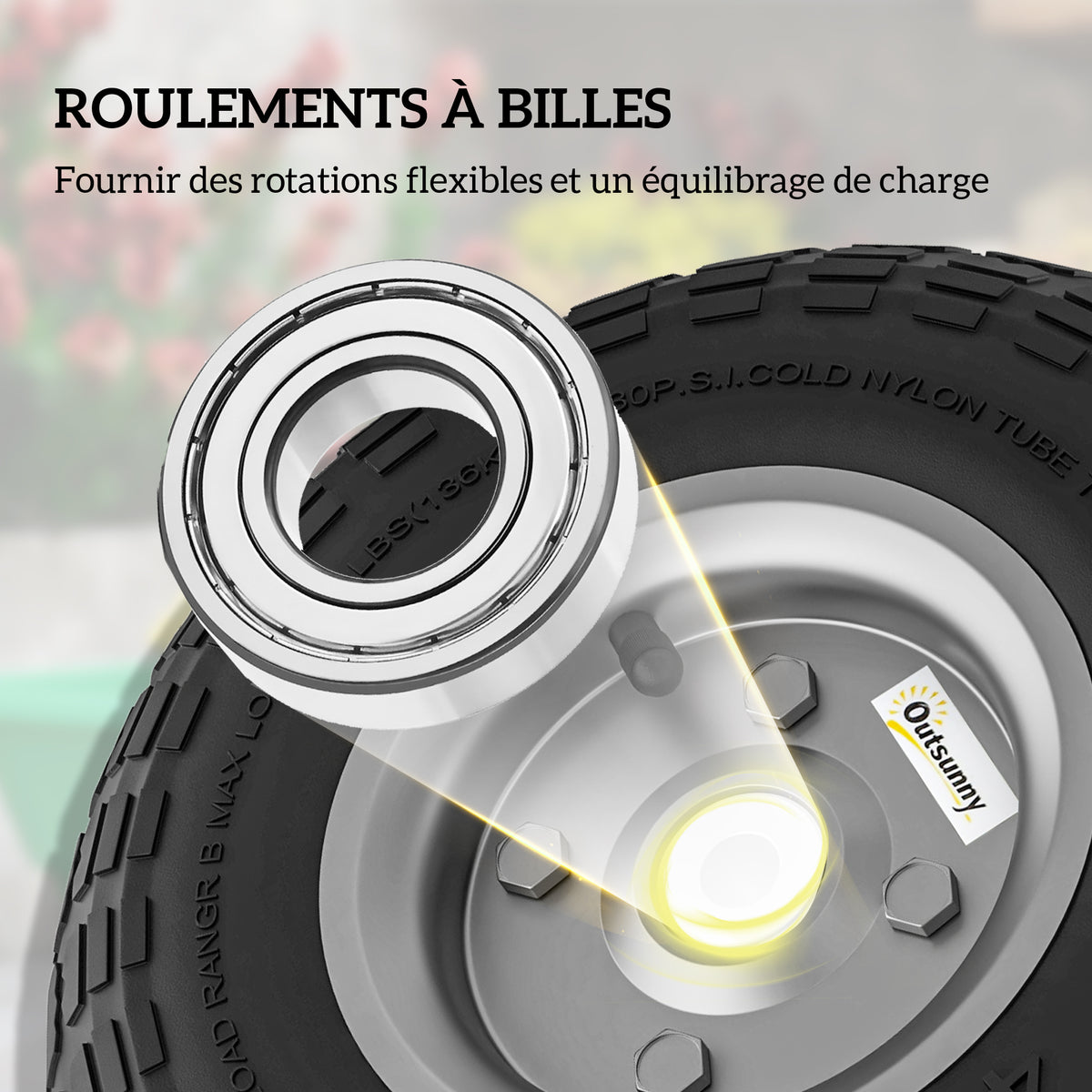 Lot de 4 Pneus Pneumatiques de Remplacement Alésage de 16mm pour Chariot de Jardin, Brouette et diable-4