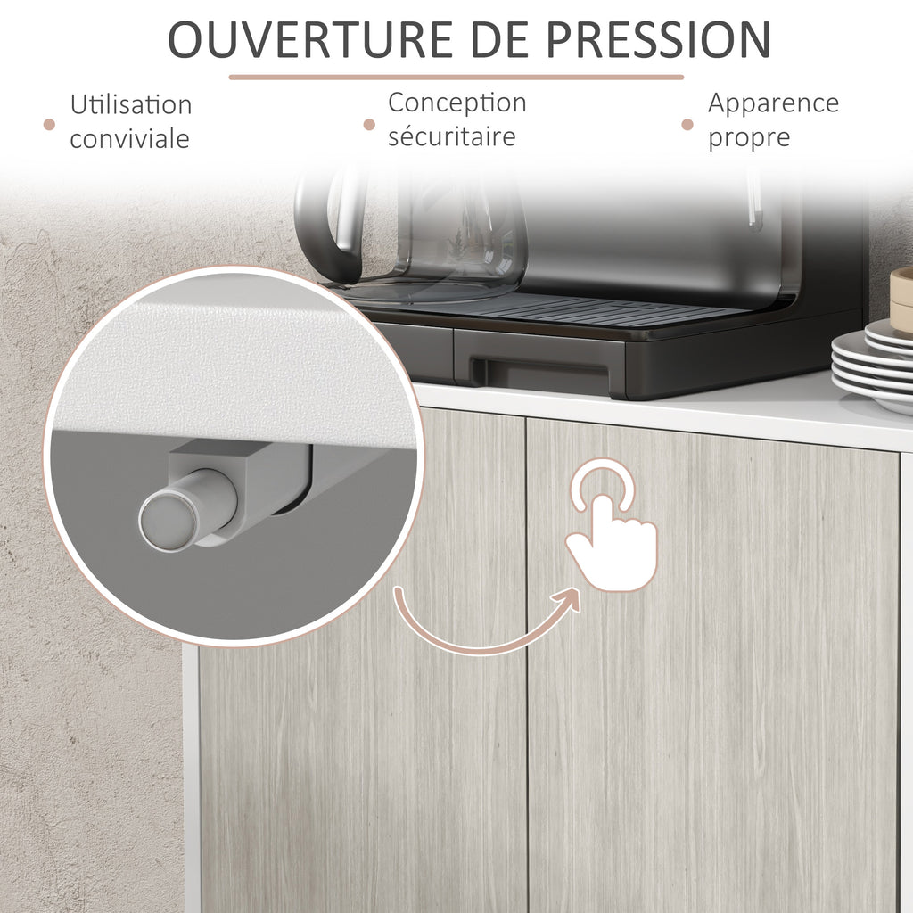 Buffet de cuisine meuble de rangement 2 placards avec étagères réglables, 121 x 37 x 75 cm, blanc et aspect bois gris-5
