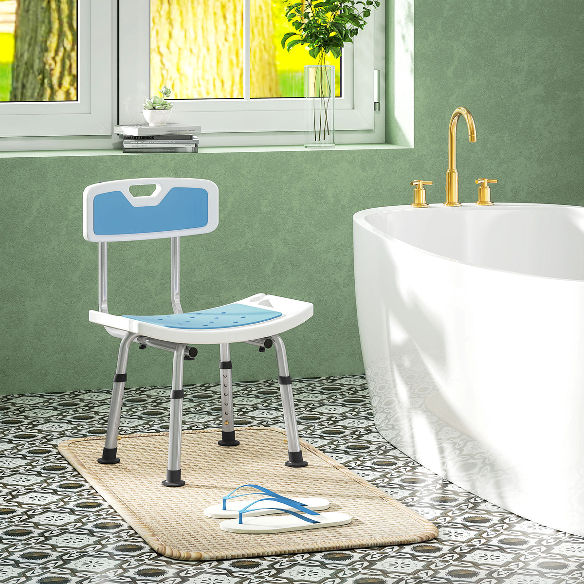 Tabouret de douche pour personnes âgées et handicapées hauteur réglable patins antidérapants support de pomme de douche-1