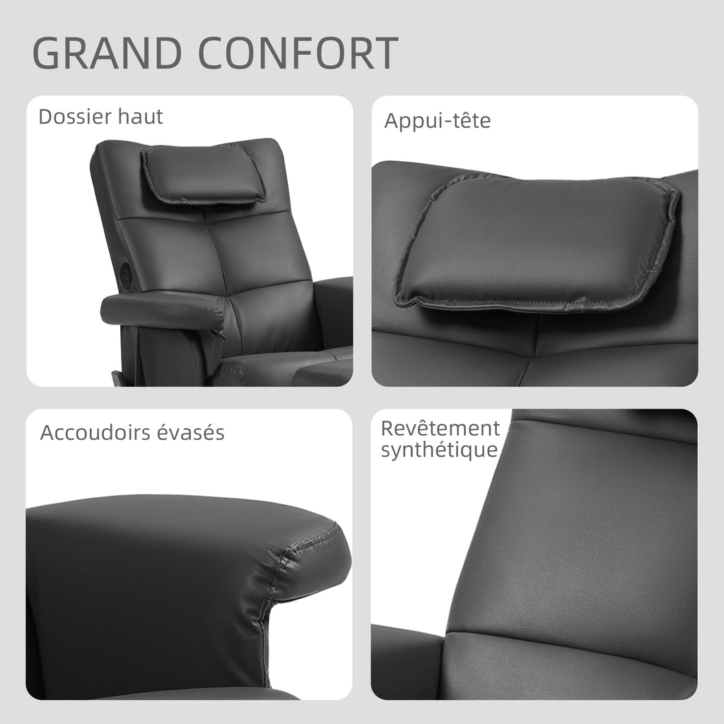 Fauteuil massant avec repose-pied, dossier inclinable jusqu'à 135°, coffre de rangement, télécommande-7