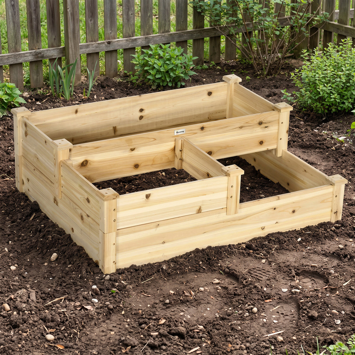 Carré potager en bois jardinière extérieure en escalier 3 niveaux design sans fond 108 x 88 x 36 cm bois naturel-1