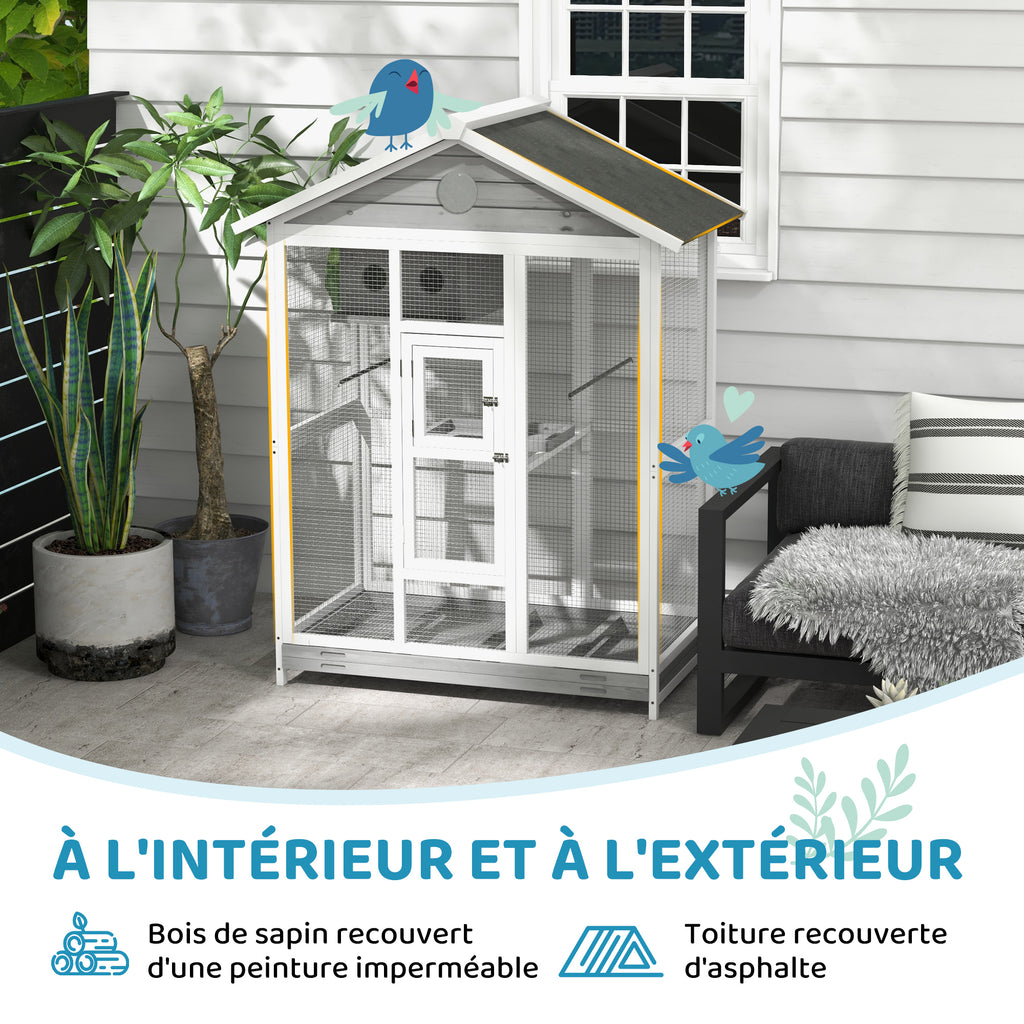 Grande cage oiseau volière à oiseaux intérieur exterieur, 4 perchoirs 112 x 68 x 154 cm gris-6