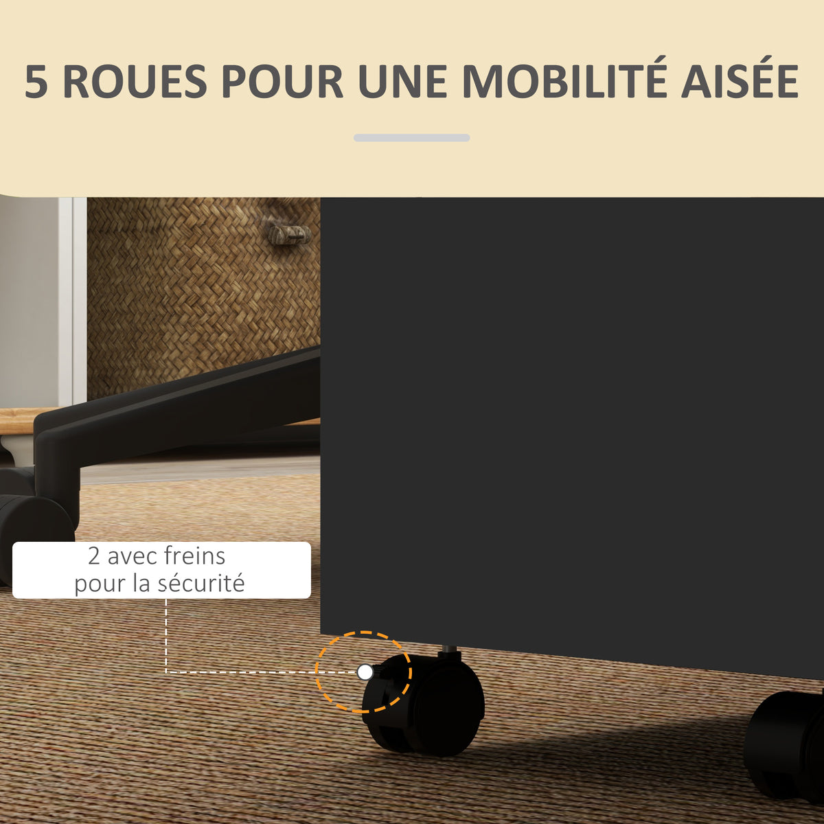 Caisson de bureau à roulettes avec 2 tiroirs coulissants trieur à dossiers 48 x 40 x 59,5 cm noir-4