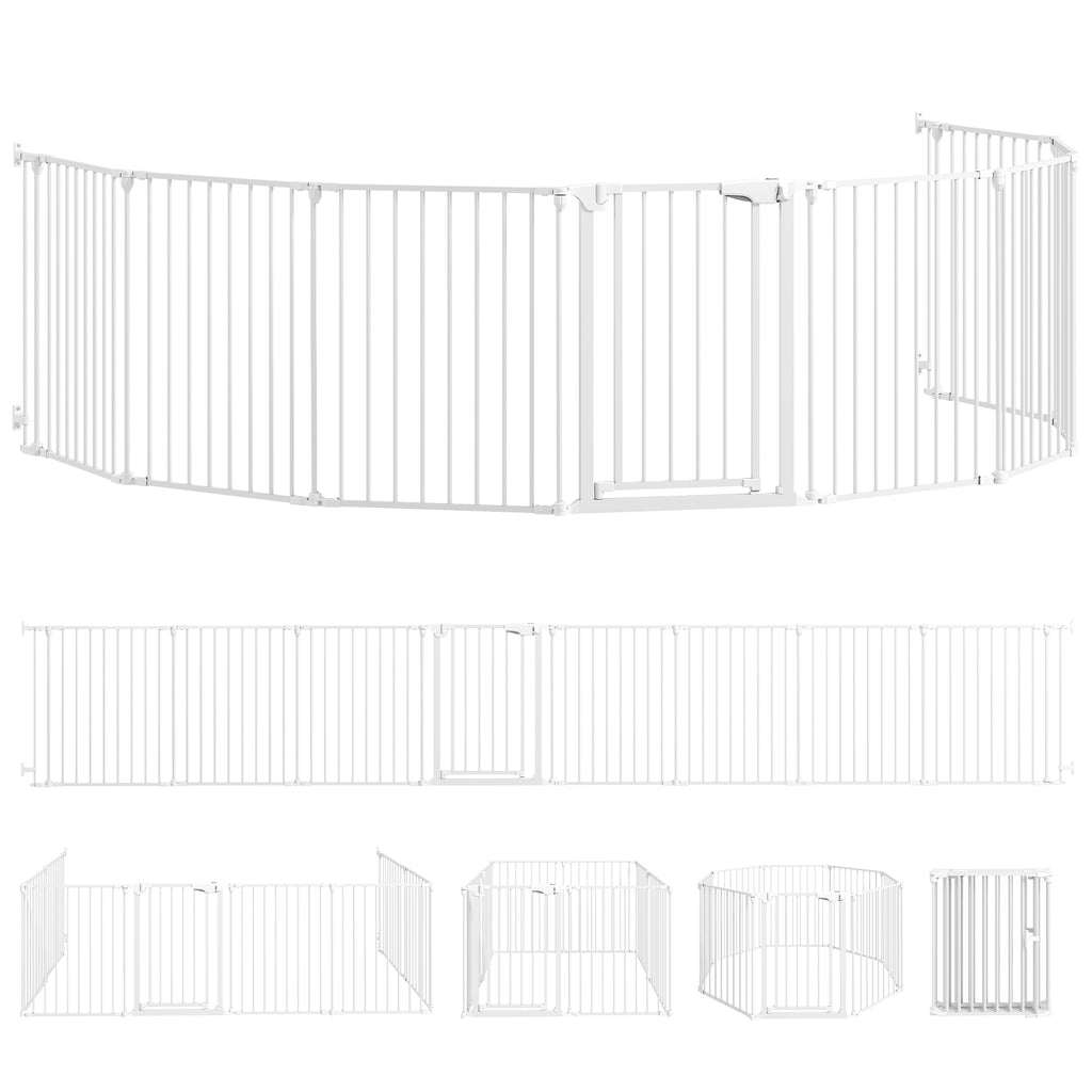Barrière de sécurité en métal parc enclos pliable et modulable pour chien et enfant 8 panneaux 61 x 75 cm blanc-0
