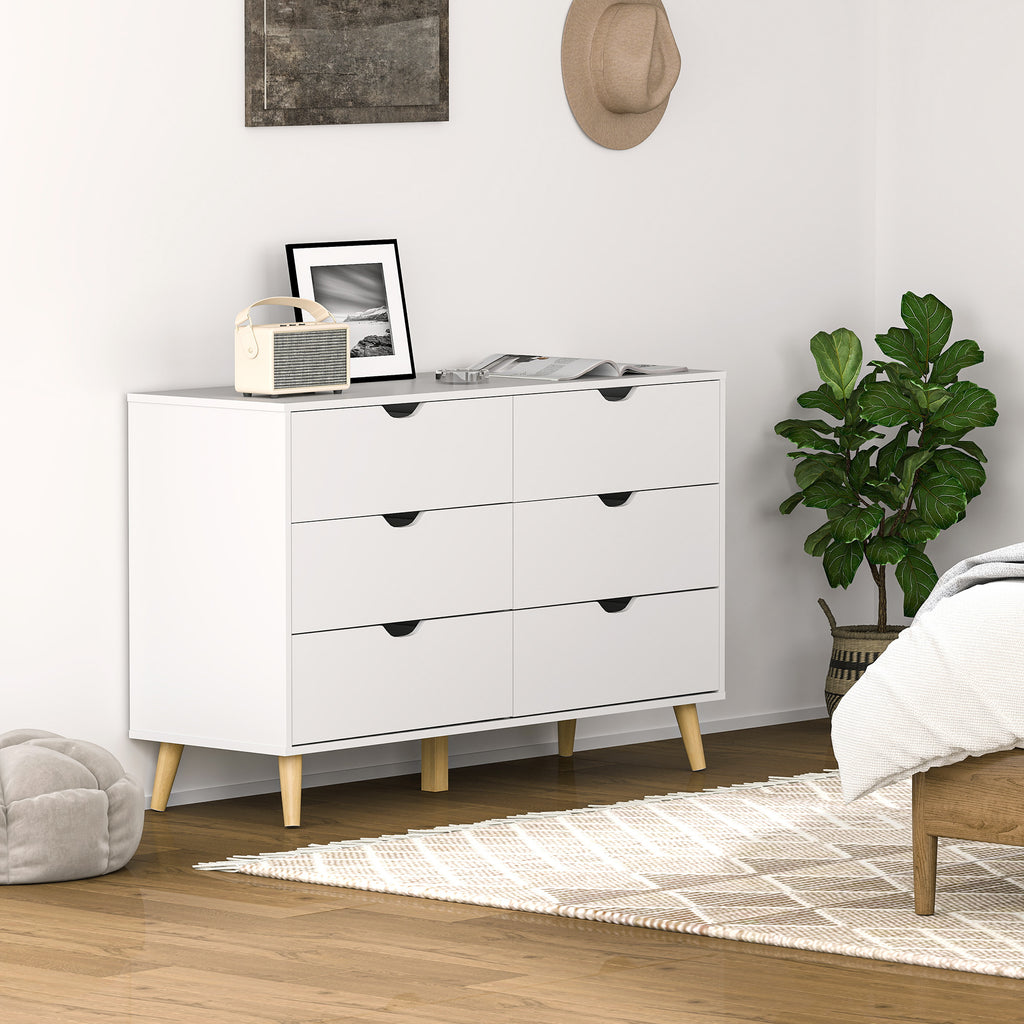 Commode 6 tiroirs meuble de rangement 5 pieds biseautés en bois  120 x 40 x 76 cm blanc-1