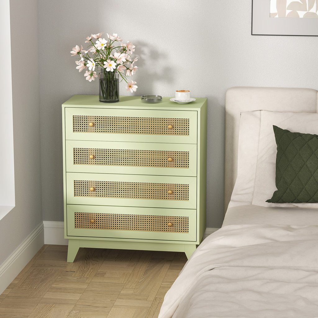 Commode 4 tiroirs meuble de rangement cannage en rotin aspect bois clair 80 x 35 x 95 cm vert-7