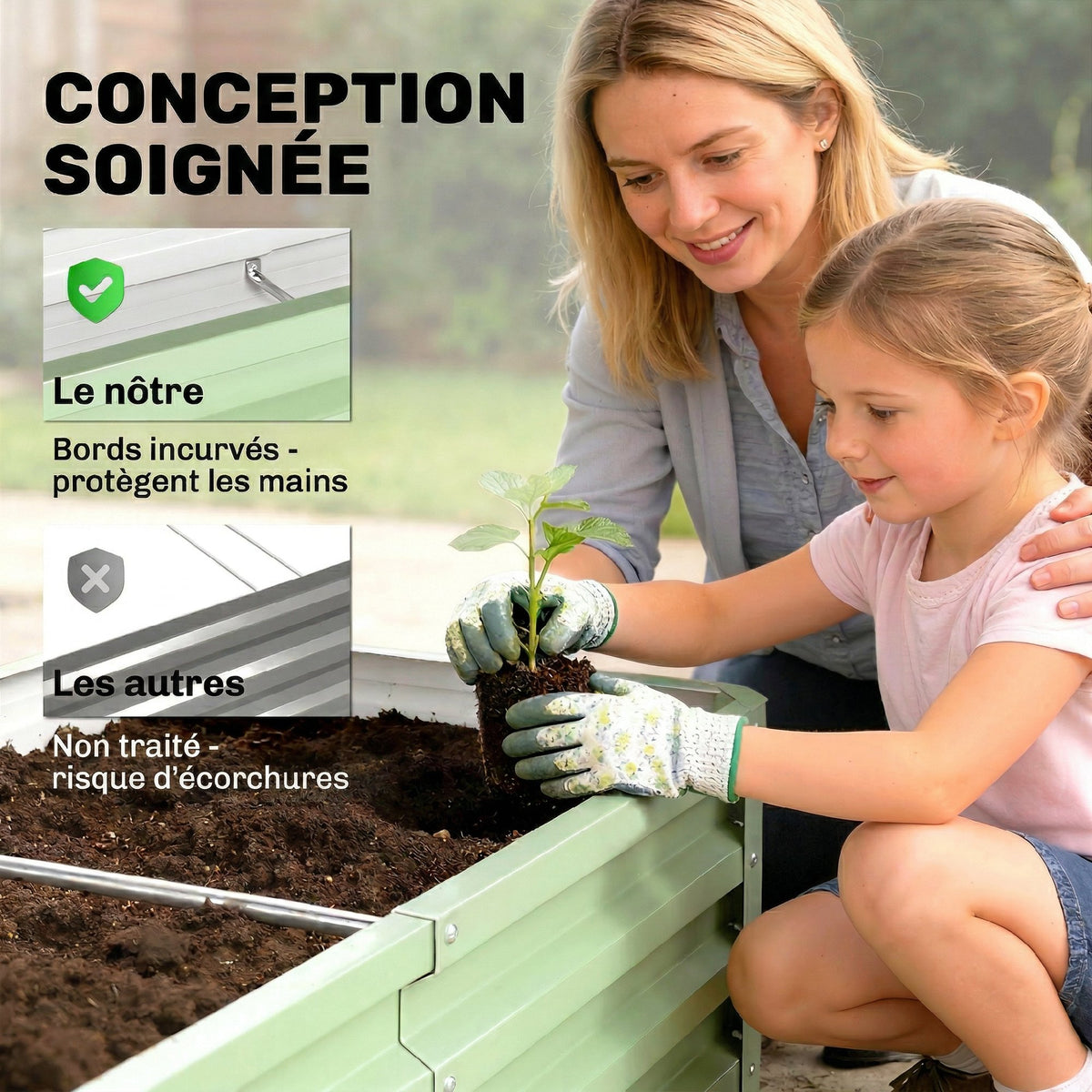 Carré Potager de Jardin Rectangulaire, Tôle d'Acier Ondulée, 120 x 60 x 30,5 cm, Vert-6