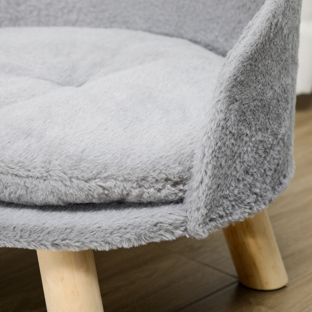 Canapé lit panier pour chien design scandinave coussin moelleux amovible pieds en bois Ø 40,5 x 33H cm gris-8