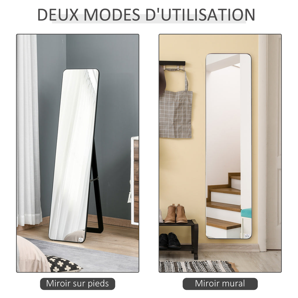 Miroir sur Pied et Mural rectangulaire dim. 37L x 43l x 156H cm MDF Aspect Noir-4
