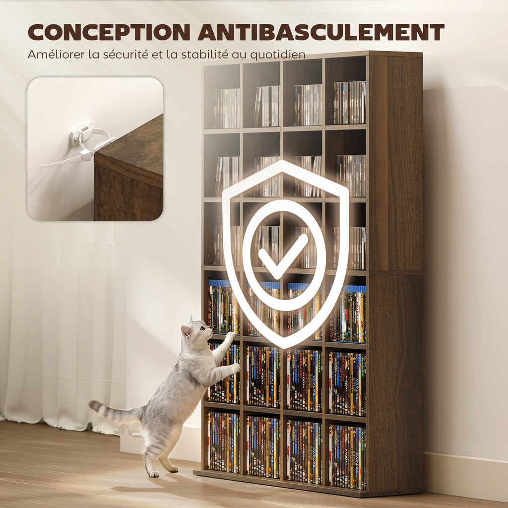 Meuble de rangement multimédia 456 CD/ 336 DVD - bibliothèque en bois avec étagères réglables, 89 x 130,5 cm, marron-5