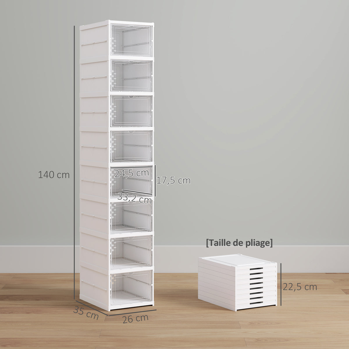 Lot de 8 boîtes à chaussures pliables en plastique empilables avec couvercles, pour pointure jusqu'à 43, blanc-2