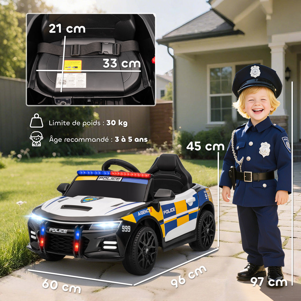 Voiture électrique de police enfant 12V, double moteur, télécommande, USB, MP3, musique & klaxon, multicolore-2