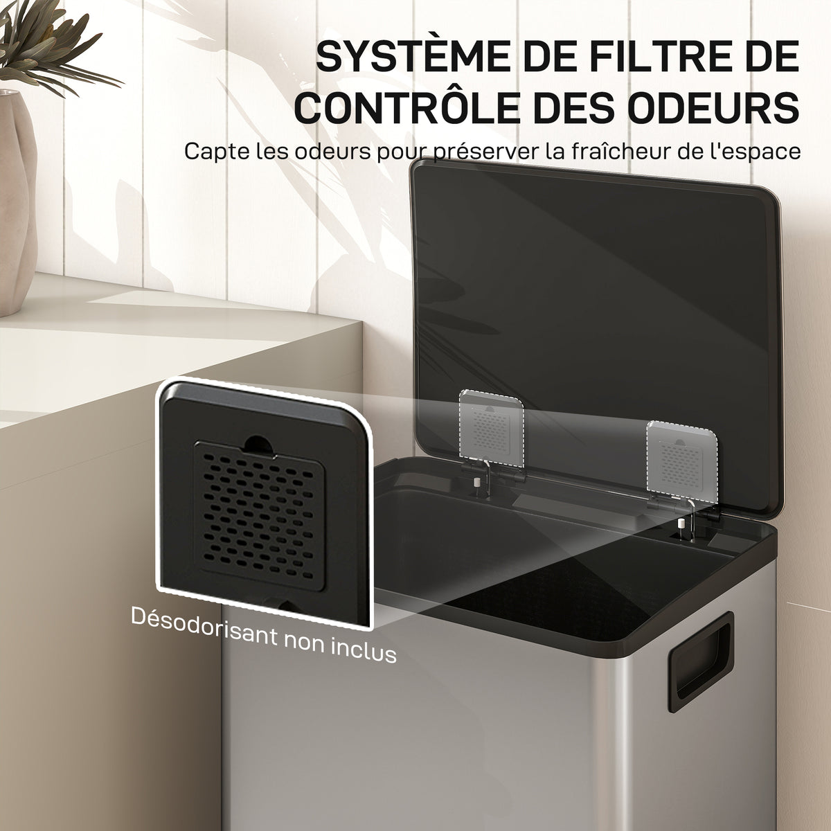 Poubelle cuisine 50L, poubelle à pédale, seau intérieur amovible, couvercle à fermeture douce, 41,7x36,6x62cm, argent-7