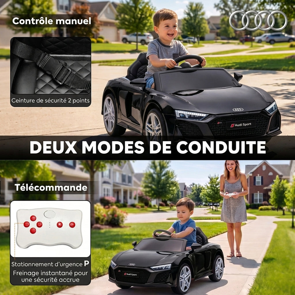 Voiture Électrique Enfants 12V Audi R8 Spyder, Véhicule Électrique, 2 Moteurs, Télécommande 2,4G, Batterie Lithium, Noir-4