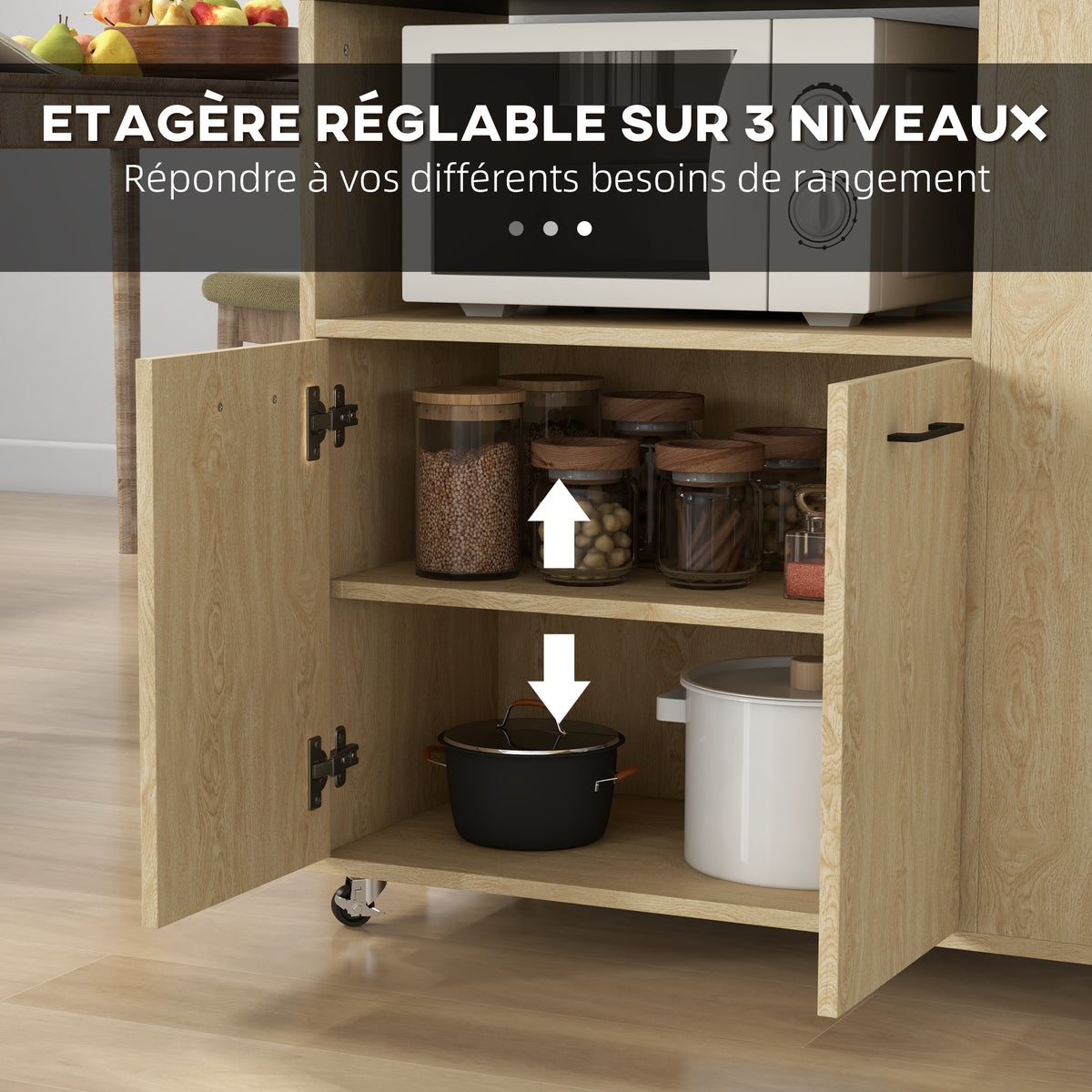 Desserte chariot cuisine multi rangements avec roulettes 75 x 40 x 80,5 cm-5