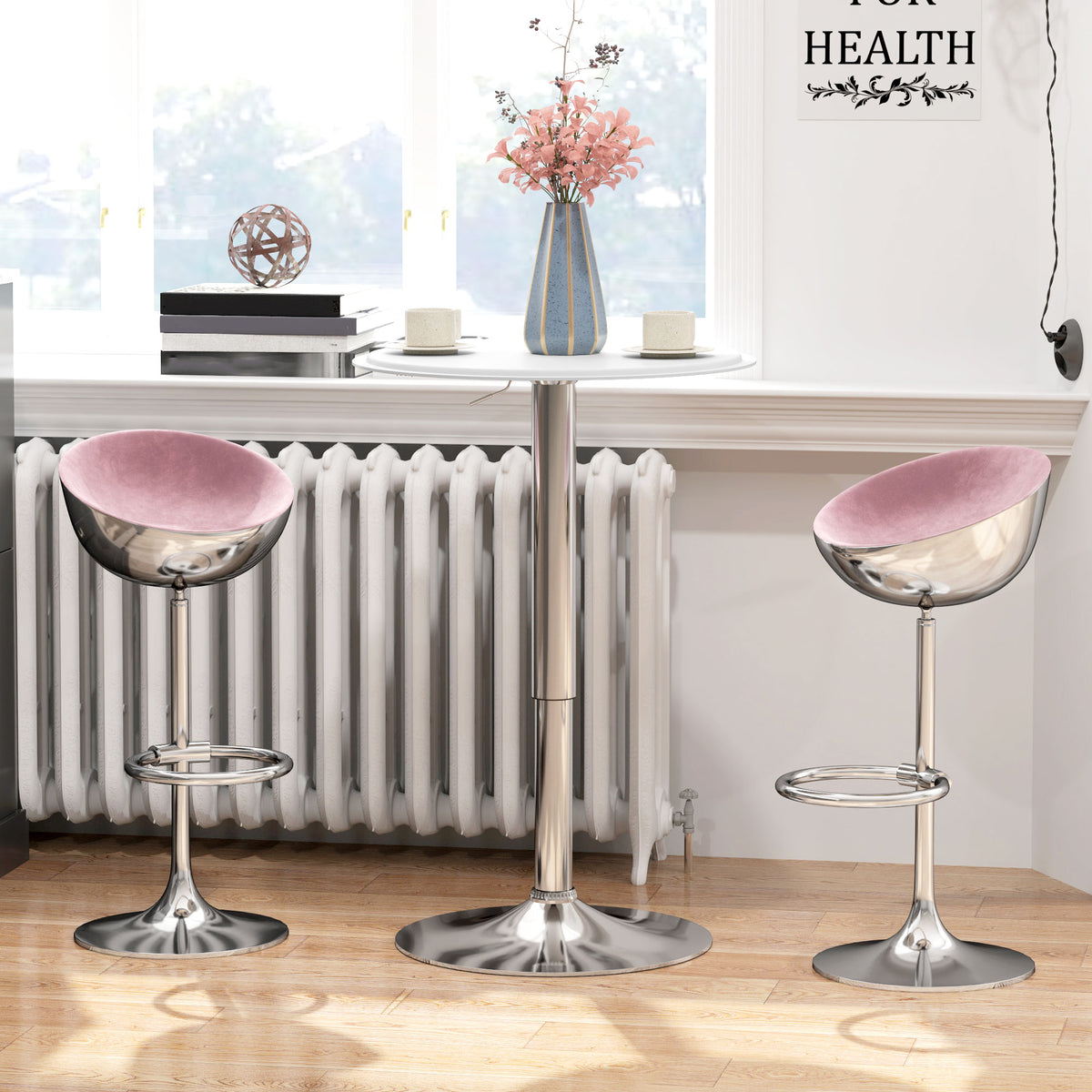 Table de Bar Table Bistro Mange-debout Hauteur réglable 67-93 cm Ø 63 cm Plateau pivotant 360° métal blanc-7