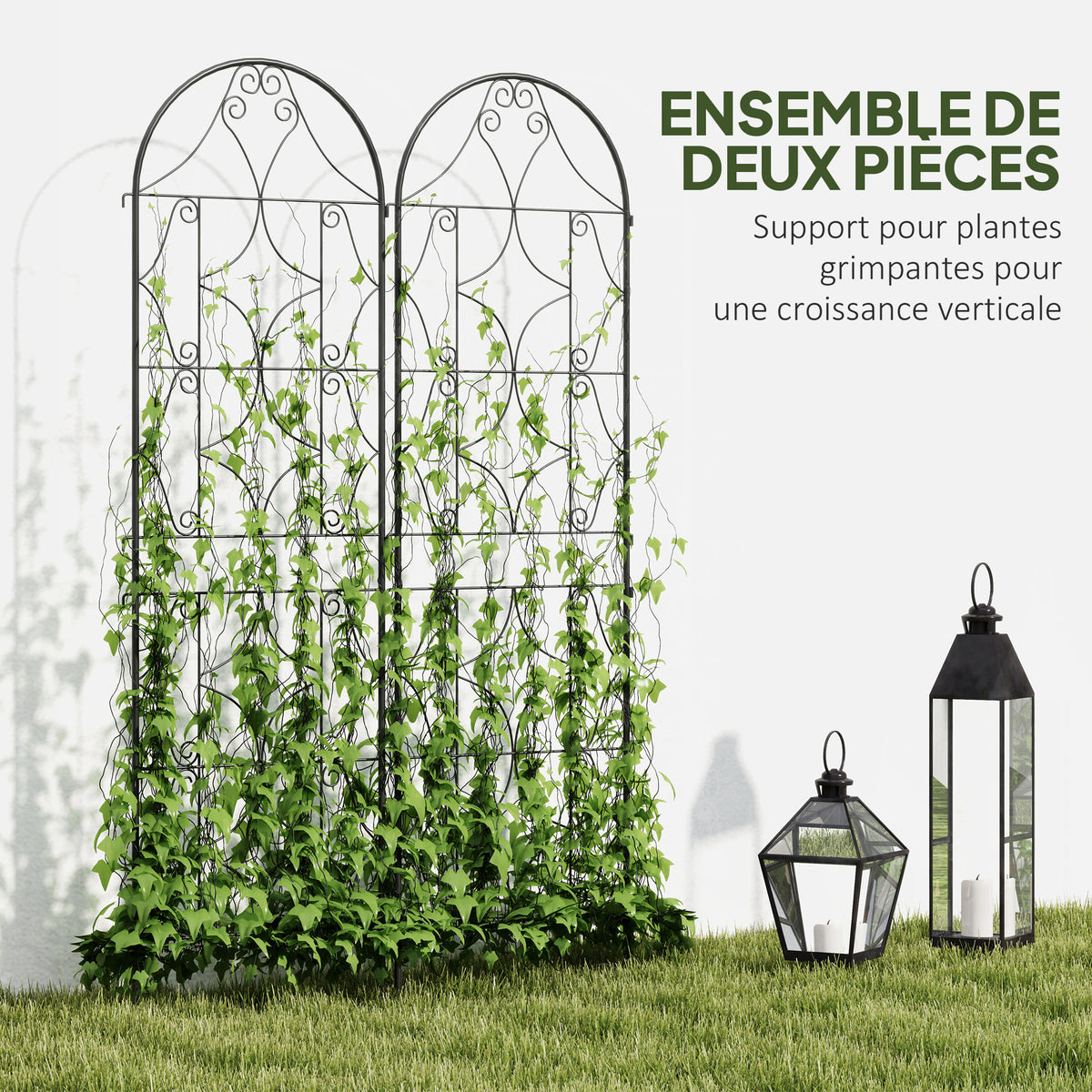 Support pour plantes grimpantes avec motif lot de 2 treillis de jardin pour vigne fleurs légumes métal 50 x 180 cm noir-3