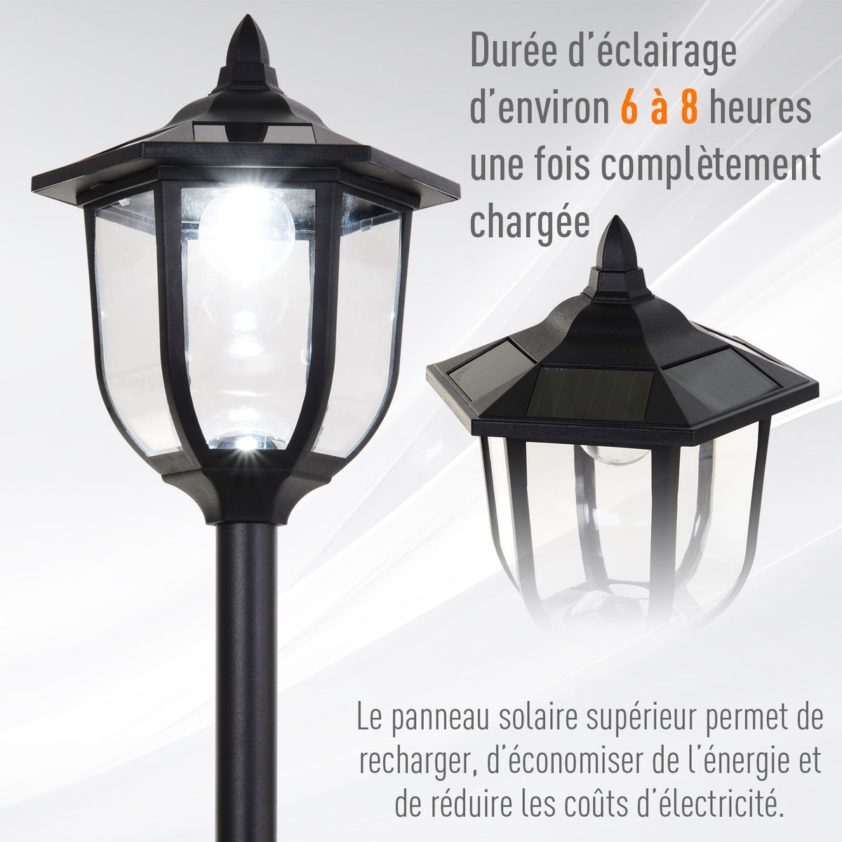 Luminaire extérieur lampadaire sur pied solaire lampadaire lanterne classique LED 60 Lm max. dim. 26L x 26l x 177H cm noir-3