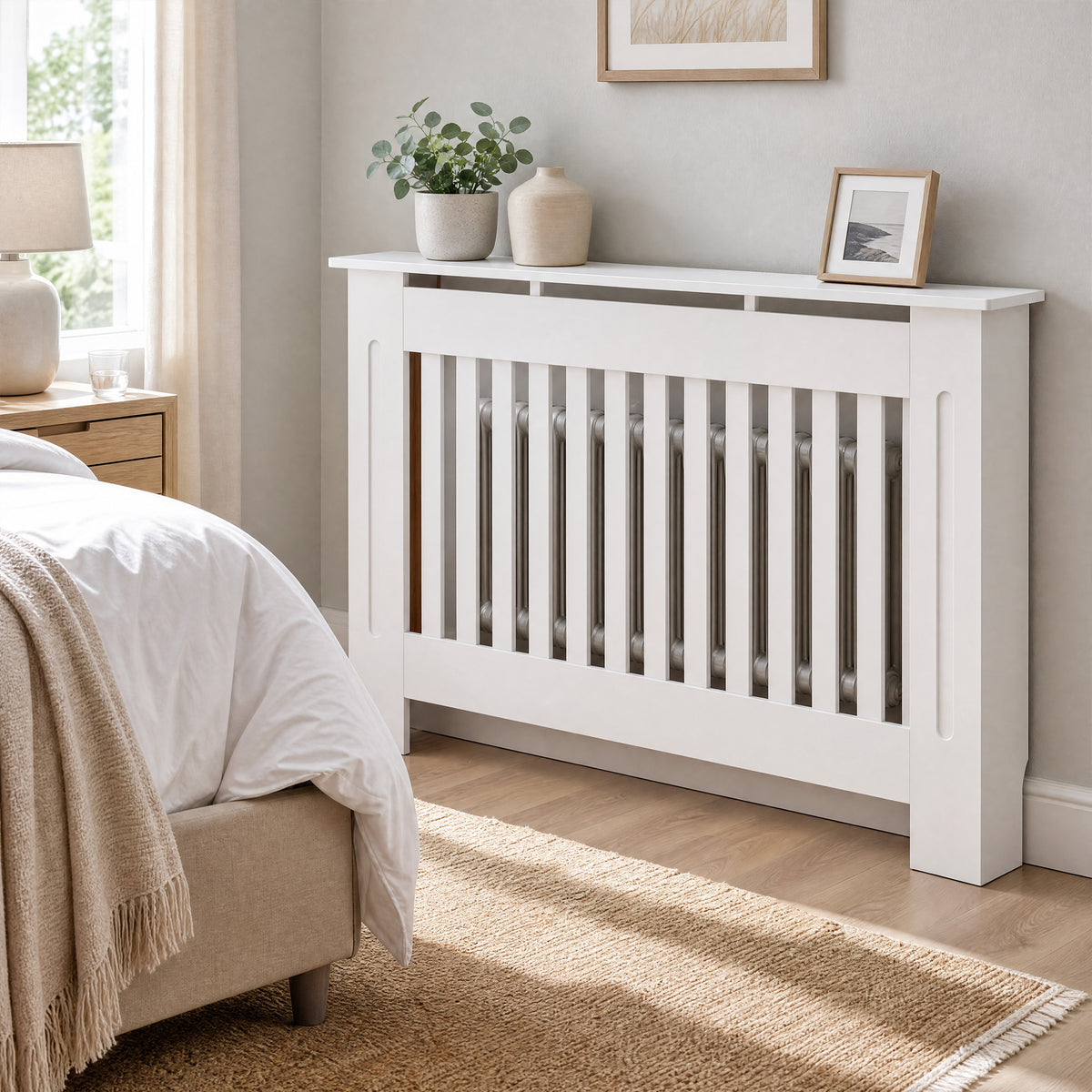 Cache-radiateur couverture radiateur Design couverture radiateur Panneau Cabinet 112L x 19l x 81H cm MDF Blanc-9