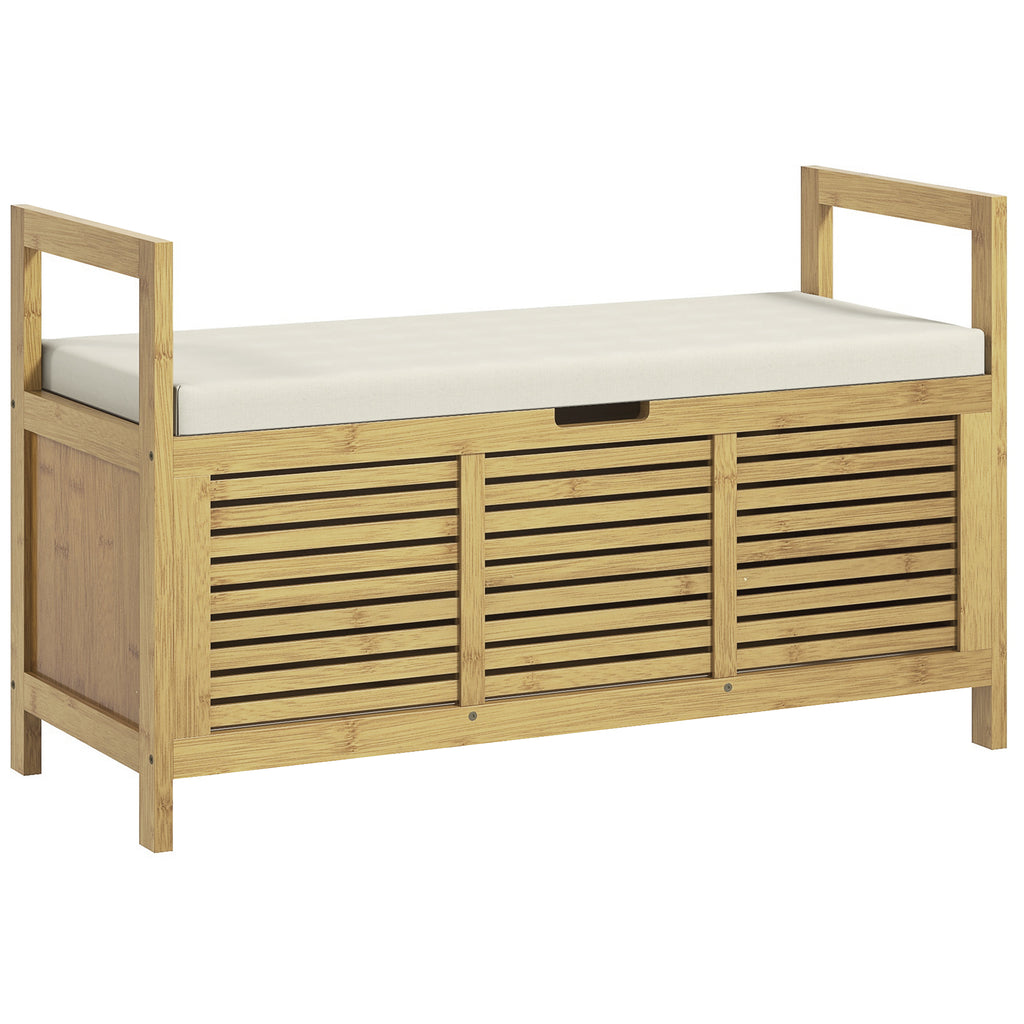 Banc de rangement avec compartiment caché sous assise pour entrée coussin et accoudoir 100 x 40 x 60 cm naturel-0