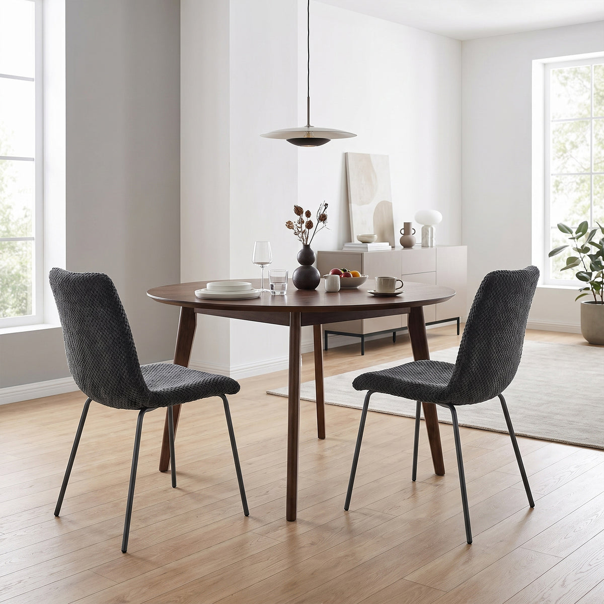 Lot de 2 Chaises de Salle à Manger, Chaises Cuisine Rembourrées en Velours, Dossier Incurvé, Pieds en Métal, Gris Foncé-1