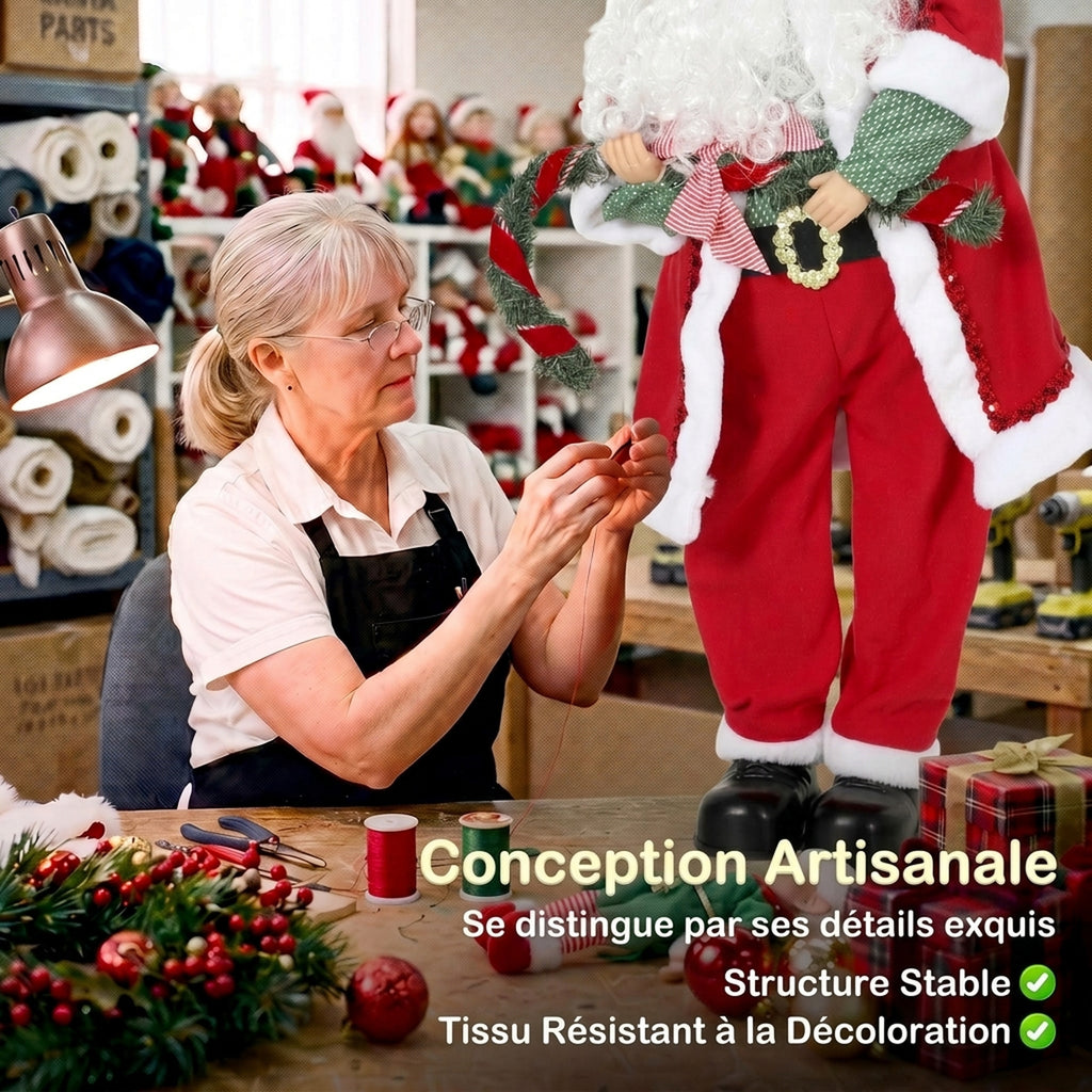 Père Noël Animé 120 cm avec Musique, Décoration de Noël Chantante et Oscillante, Activation Sonore et Tactile, Rouge-6