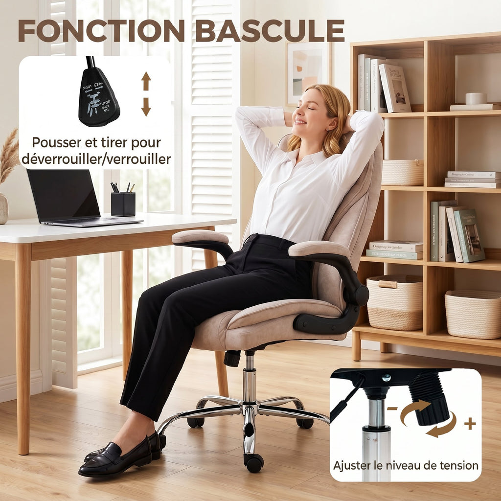 Fauteuil de bureau, chaise bureau ergonomique, hauteur réglable, accoudoirs relevables, 70 x 70 x 114-122 cm, rose-5